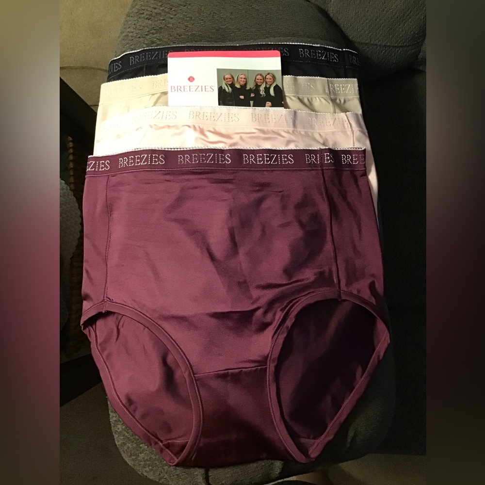 NWT Women’s M Breezie Pack of 4 Smooth Hi-cut Briefs in Pink, Nude, Blk, Burg.